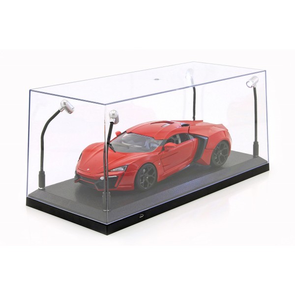 Vitrine de voiture modèle à l'échelle 1/18 – Vitrine de garage de voiture  1:18 avec couvercle en acrylique transparent et éclairage LED pour voitures